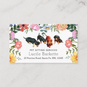 Tarjeta De Visita Boho Dachshunds Cuidado de Mascotas Flores Silvest
