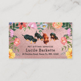 Tarjeta De Visita Boho Dachshunds Cuidado de Mascotas Flores Silvest