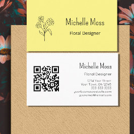 Tarjeta De Visita Boho Daisy QR código Diseñador floral amarillo