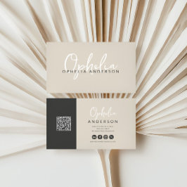 Tarjeta De Visita Boho de escritura natural mínimo moderno QRcode