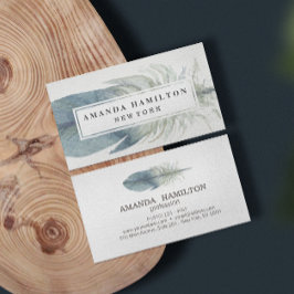 Tarjeta De Visita Boho de plumas azules de color azul de Girly Hand