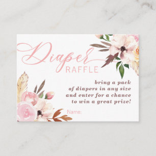 Tarjeta De Visita Boho Diaper Raffle Ticket, Watercolor Floral