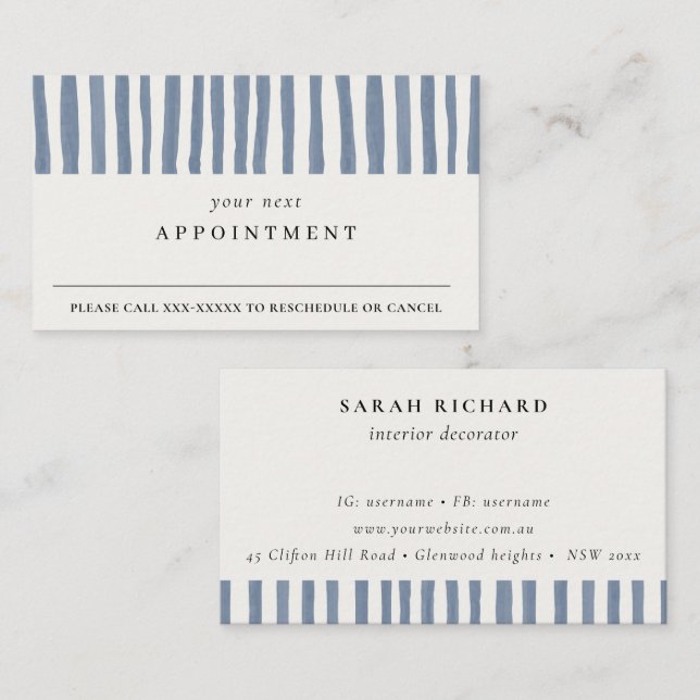 Tarjeta De Visita Boho Dusky Blue Watercolor Strips Appointment (Anverso / Reverso)