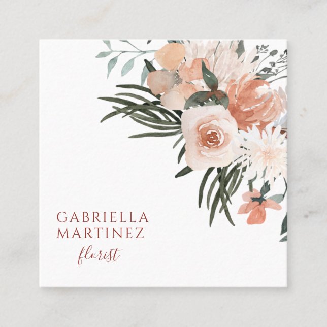 Tarjeta de visita Boho Dusty Pink Green Floral Flo (Anverso)