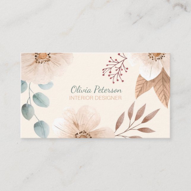 Tarjeta De Visita Boho Elegant Floral Business Card (Anverso)