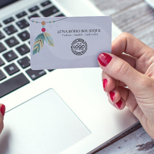 Tarjeta De Visita Boho Feather Bead Accents Small Business Branding