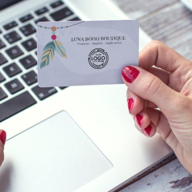 Tarjeta De Visita Boho Feather Bead Accents Small Business Branding (Boho Feather Bead Accents Small Business Branding Business Card small business visiting card ideas )