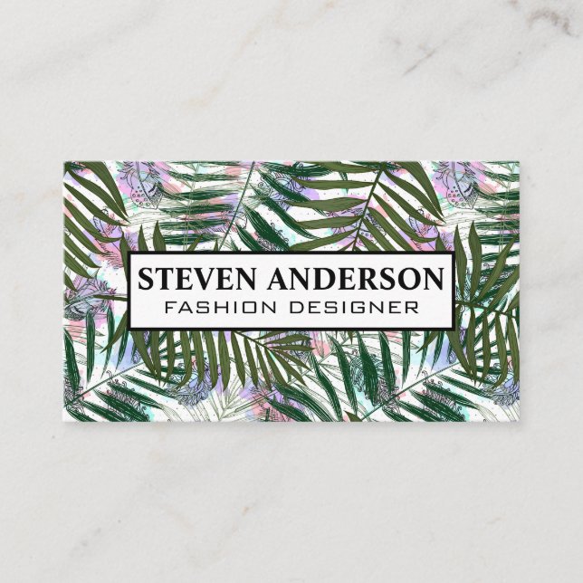 Tarjeta De Visita Boho Feather | Estilo del patrón de palma (Anverso)