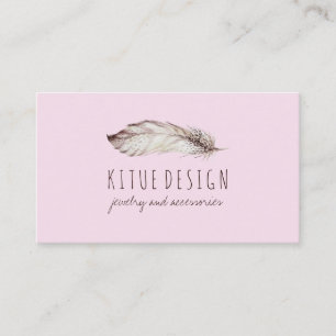Tarjeta De Visita Boho Femenino Marrón Rosa Pluma