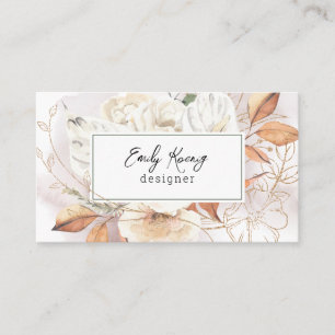 Tarjeta de visita Boho Floral and Gold Tracery