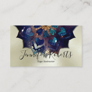 Tarjeta De Visita Boho Floral Azul Mandala Chic Instructor de Yoga O