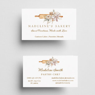 Tarjeta De Visita Boho Floral Bakery Rolling Pin