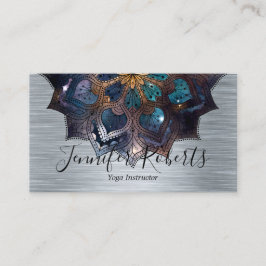 Tarjeta De Visita Boho Floral Blue Gold Mandala Moda Instructor de Y