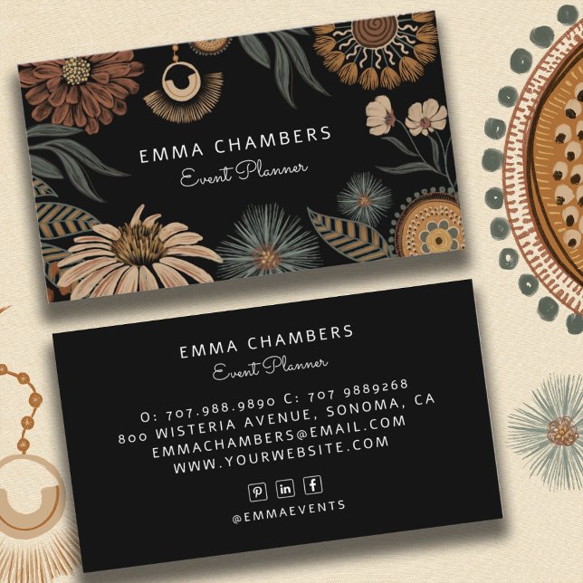 Tarjeta De Visita Boho Floral Event Planner (Subido por el creador)