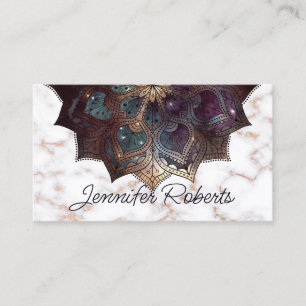 Tarjeta De Visita Boho Floral Mandala Rosa Dorado Mármol Yoga Elegan