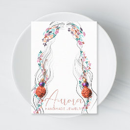 Tarjeta De Visita Boho Floral Pastel Chica de pelo ondulado