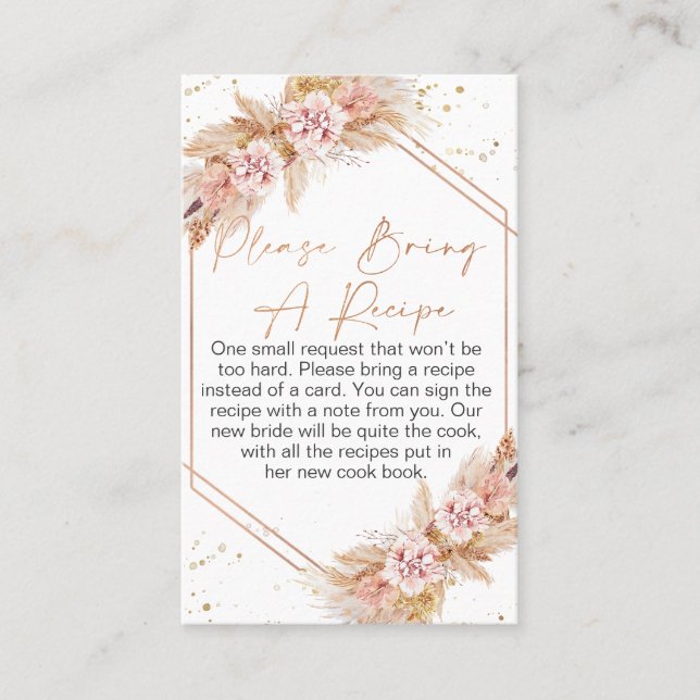 Tarjeta De Visita Boho Floral Rosa Gold Trae Una Receta Insertar (Anverso)