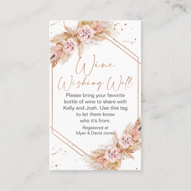 Tarjeta De Visita Boho Floral Rosa Oro Desear Bien Insertar (Anverso)