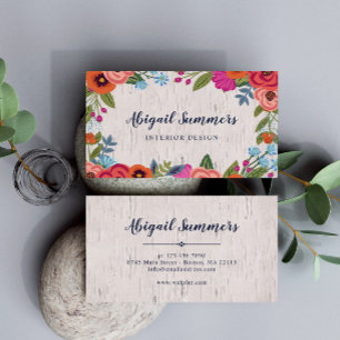 Tarjeta De Visita Boho Florals - Guión Birch & Calligraphy
