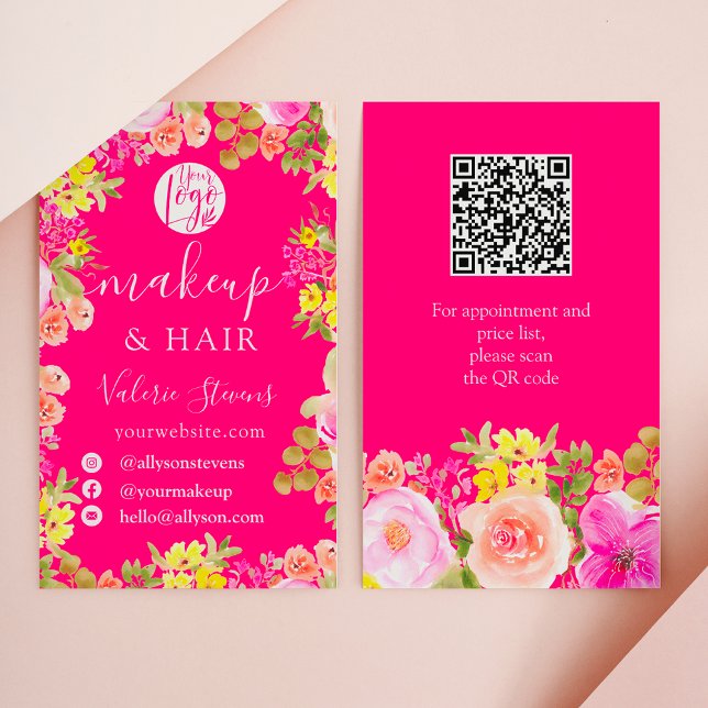 Tarjeta De Visita Boho flores silvestres jardín acuarela pelo de maq (Boho wild flowers garden watercolor makeup hair business card)