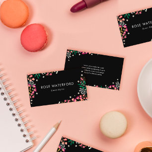 Tarjeta De Visita Boho Flores Silvestres - Negro