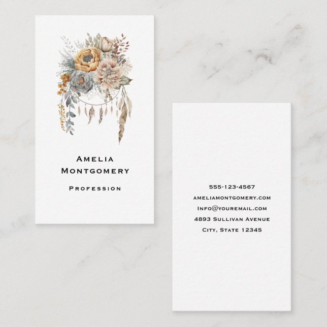 Tarjeta De Visita Boho Flower Bouquet y Dreamcatcher (Anverso / Reverso)