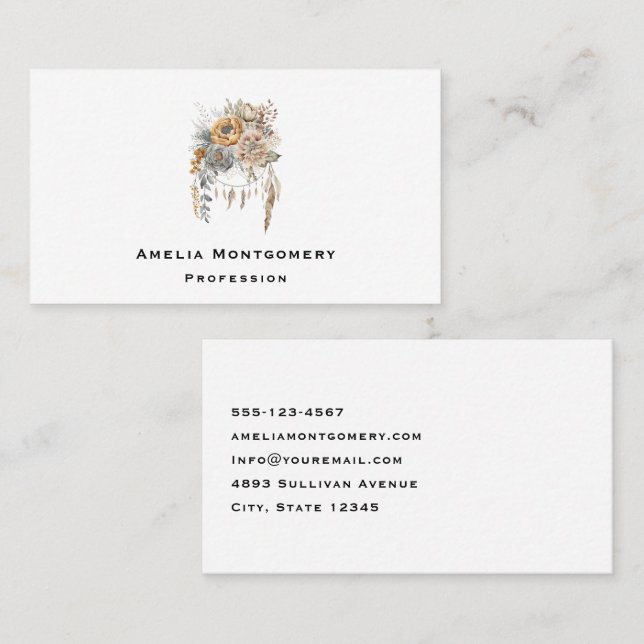 Tarjeta De Visita Boho Flower Bouquet y Dreamcatcher (Anverso / Reverso)