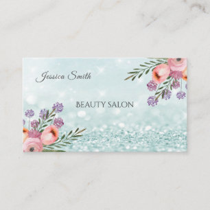 Tarjeta De Visita Boho Glam elegante moda acuarela purpurinoso flora