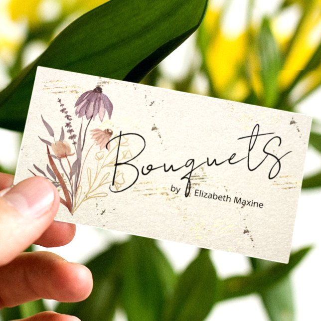Tarjeta De Visita Boho Gold Wildflower (Subido por el creador)