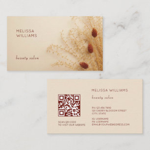 Tarjeta De Visita Boho Grass 3D Tonos Terrosos Floral