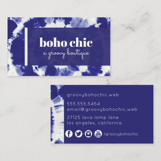 Tarjeta De Visita Boho Indigo Tie Dye (Anverso / Reverso)