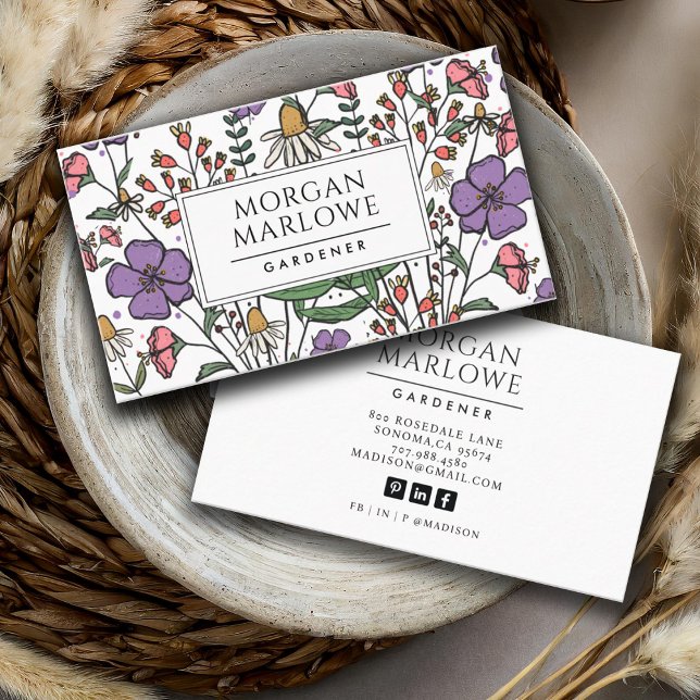 Tarjeta De Visita Boho Jardín Botánico de Flor Silvestre Floral (Subido por el creador)