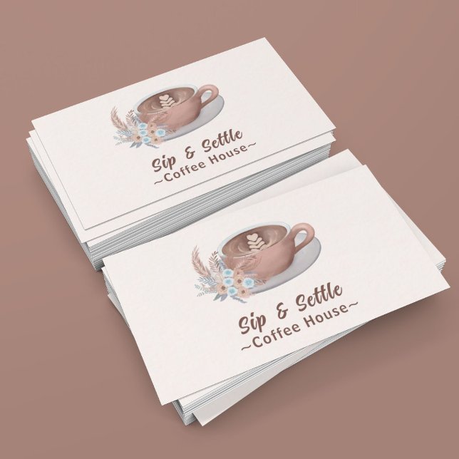 Tarjeta De Visita Boho Latte Con Flores Personalizado (Subido por el creador)