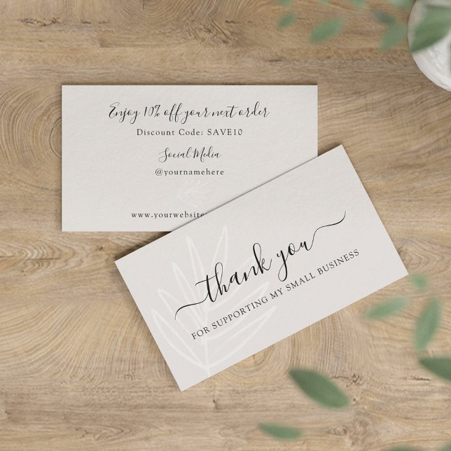 Tarjeta De Visita Boho Leaf Taupe Gracias Por Tu Pedido (Subido por el creador)