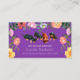 Tarjeta De Visita Boho Lindo Perro Salchicha Cuidado Flores Silvestr