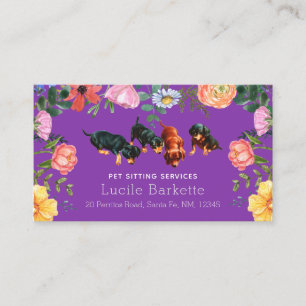 Tarjeta De Visita Boho Lindo Perro Salchicha Cuidado Flores Silvestr
