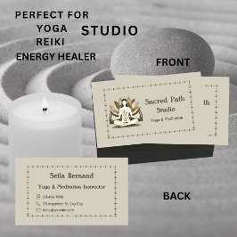 Tarjeta De Visita Boho Lotus Flor Con Mediador Yoga Studio