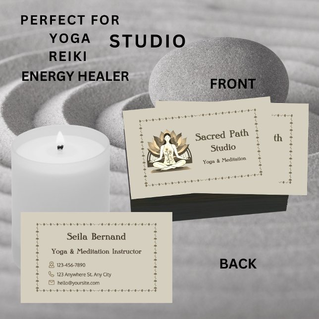 Tarjeta De Visita Boho Lotus Flor Con Mediador Yoga Studio (Subido por el creador)
