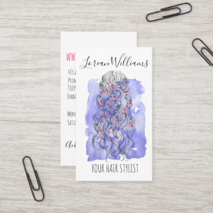 Tarjeta De Visita Boho Moda Morple Bride Hairstyle Watercolor Floral