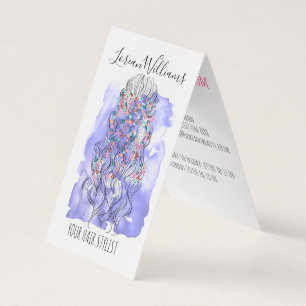 Tarjeta De Visita Boho Moda Morple Bride Hairstyle Watercolor Floral