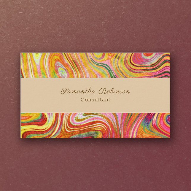 Tarjeta De Visita Boho Moda Rainbow Gold Grunge Swirling Resumen (Subido por el creador)