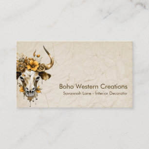 Tarjeta De Visita Boho Moda Watercolor Floral Cow Skull