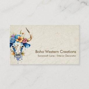 Tarjeta De Visita Boho Moda Watercolor Floral Cow Skull