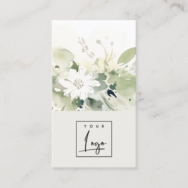 Tarjeta De Visita Boho moderno Resumen Logo de Floral Blanca Verde (Anverso)