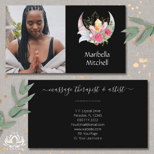 Tarjeta De Visita Boho Moon Crystals Feathers Flowers Foto