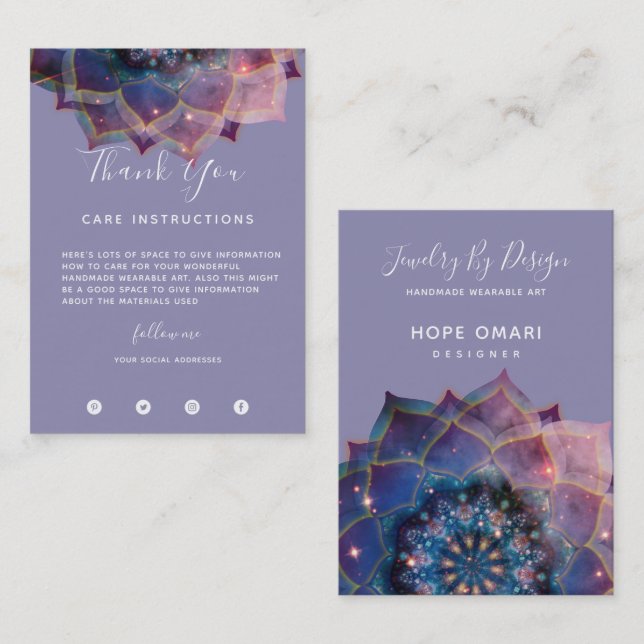 Tarjeta De Visita Boho Nebula Bloom | Diseño de Mandala (Anverso / Reverso)