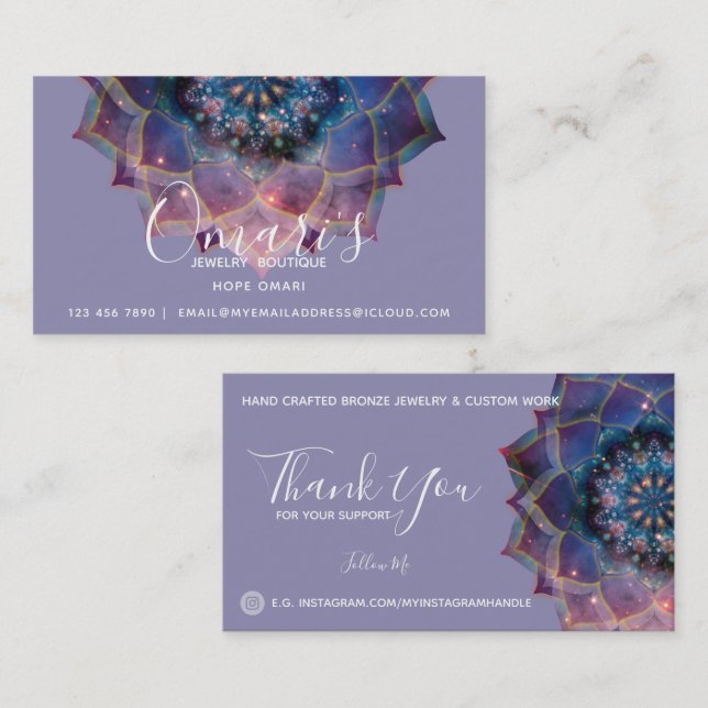 Tarjeta De Visita Boho Nebula Bloom | Diseño de Mandala (Anverso / Reverso)