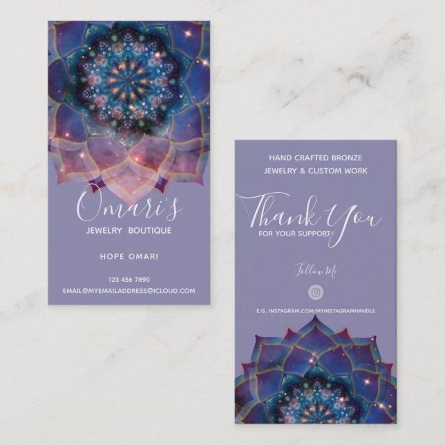 Tarjeta De Visita Boho Nebula Bloom | Diseño de Mandala (Anverso / Reverso)