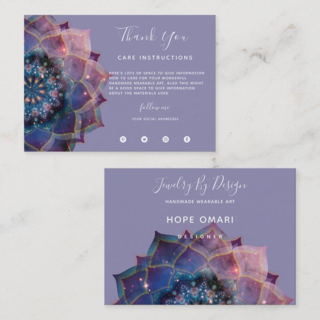 Tarjeta De Visita Boho Nebula Bloom | Diseño de Mandala (Anverso / Reverso)