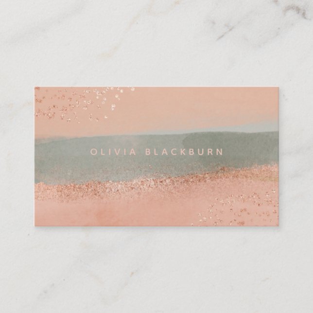 Tarjeta De Visita Boho neutro| Acuarela abstracta y oro Rosa B (Anverso)